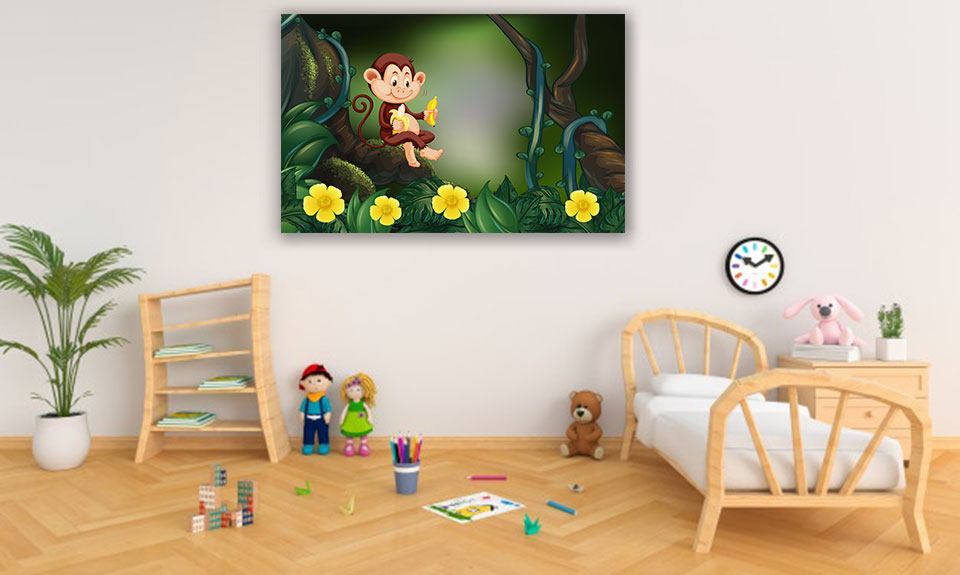 تابلو دیواری میمون اتاق کودک ، تابلو میمون ، تابلو اتاق کودک ، عکس میمون ، دکوراسیون اتاق کودک