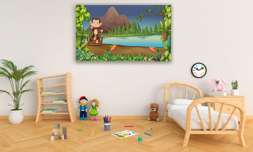 تابلو دیواری اتاق کودک ، اتاق نوزاد ، عکس میمون ، تابلو میمون ، تابلو کودکانه و بچگانه