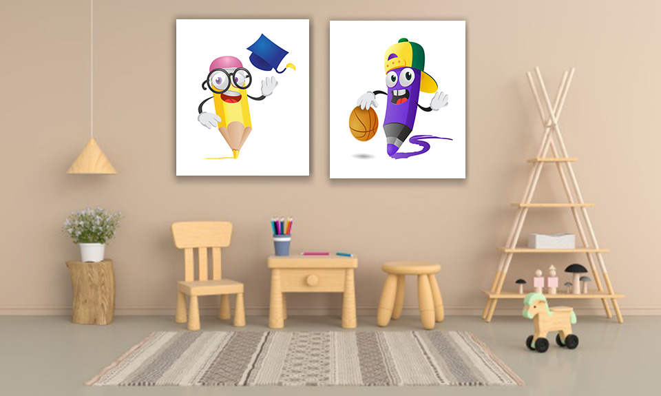 تابلو دیواری مداد رنگی ، تابلو اتاق کودک ، نقاشی مداد رنگی ، تابلو تزیینی اتاق کودک