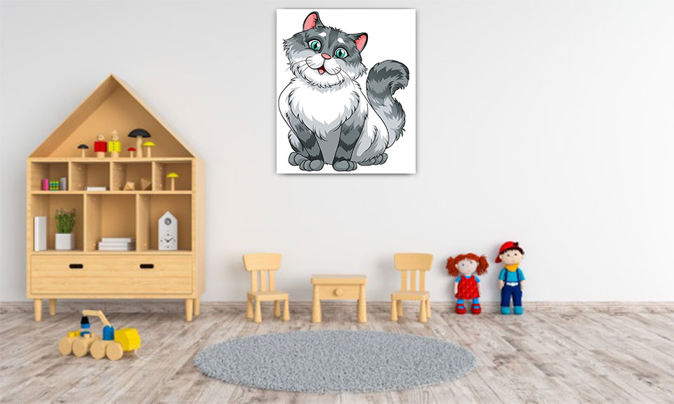 تابلو گربه اتاق کودک ، تابلو گربه ، نقاشی گربه ، نقاشی کودکانه گربه