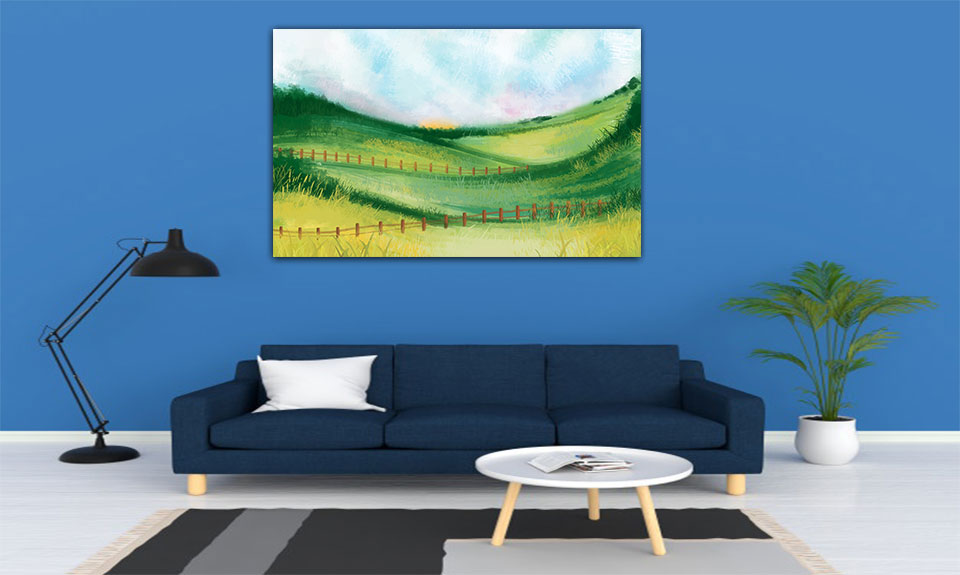 تابلو مزرعه زیبا ، تابلو مزرعه بهاری ، نقاشی مزرعه زیبا ، نقاشی مزرعه ساده ، نقاشی فصل بهار