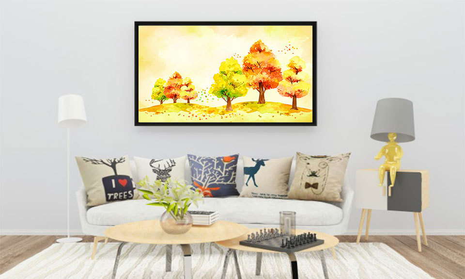 تابلو طبیعت و منظره پاییزی ، نقاشی طبیعت و منظره پاییزی ، نقاشی پاییز ساده ، نقاشی فصل پاییز ساده و کودکانه