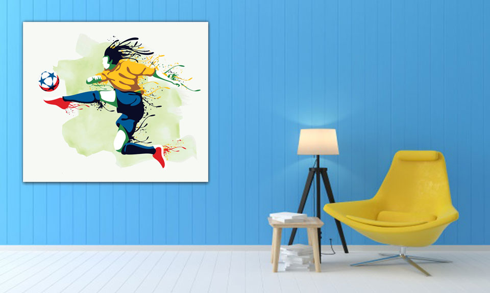 تابلو فوتبالی ، تابلو نقاشی فوتبالی ، نقاشی فوتبالی ساده ، نقاشی بازیکن فوتبال برزیل